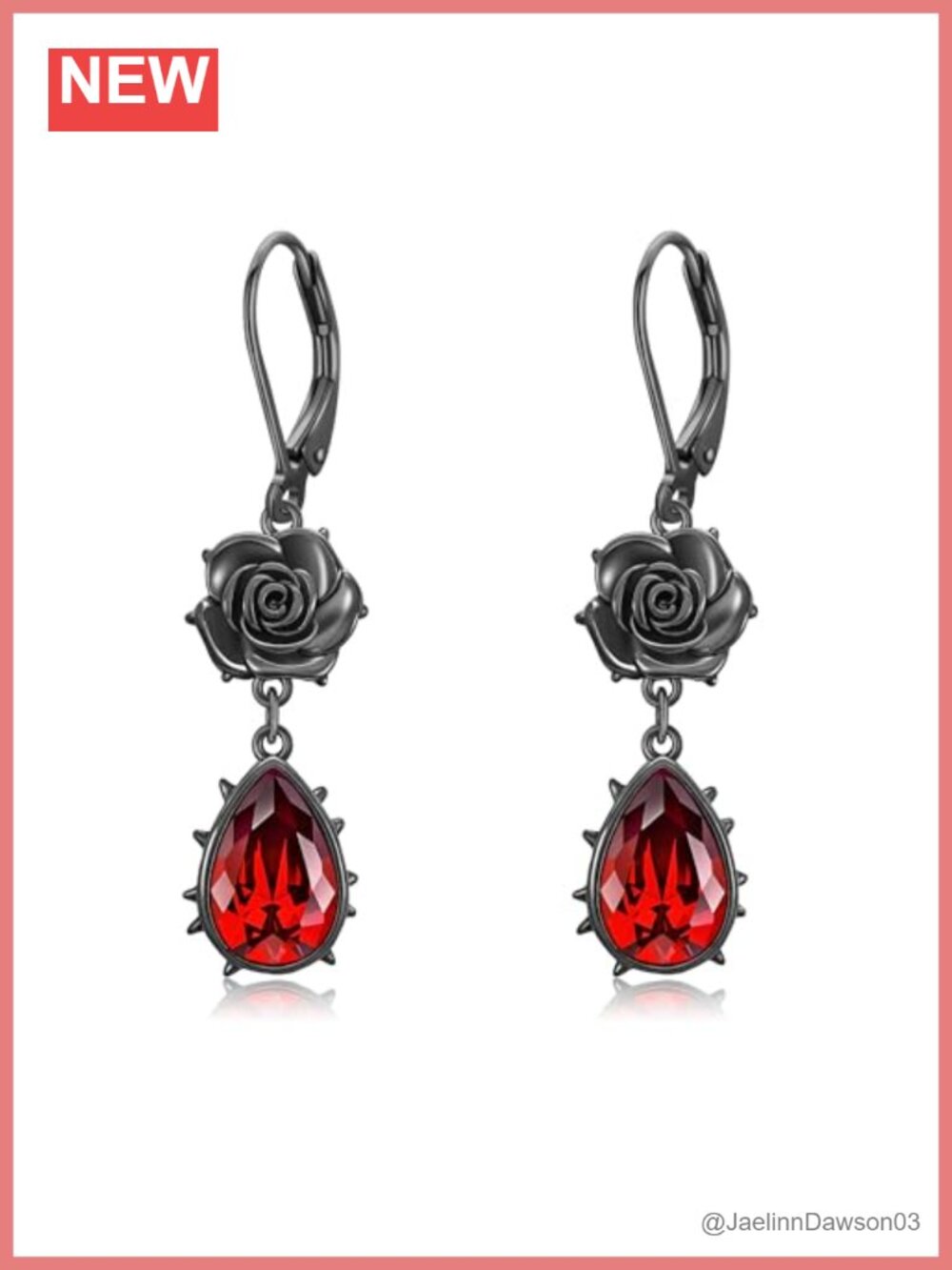 18K Black Gold Plated Rose Dangle Earrings Lever Back Gift Box Women